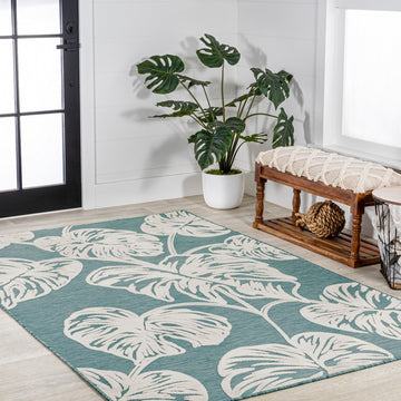 Tobago High-low Two-tone Monstera Leaf Indoor/Outdoor Area Rug